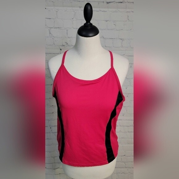 C9 by Champion Women's Pink Black Athletic Tank Top size XL Shelf Bra Zip Pocket - Picture 1 of 8